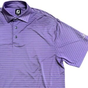 FootJoy Golf Polo Shirt Mens Large Purple White Striped Deer Brook‎ Logo